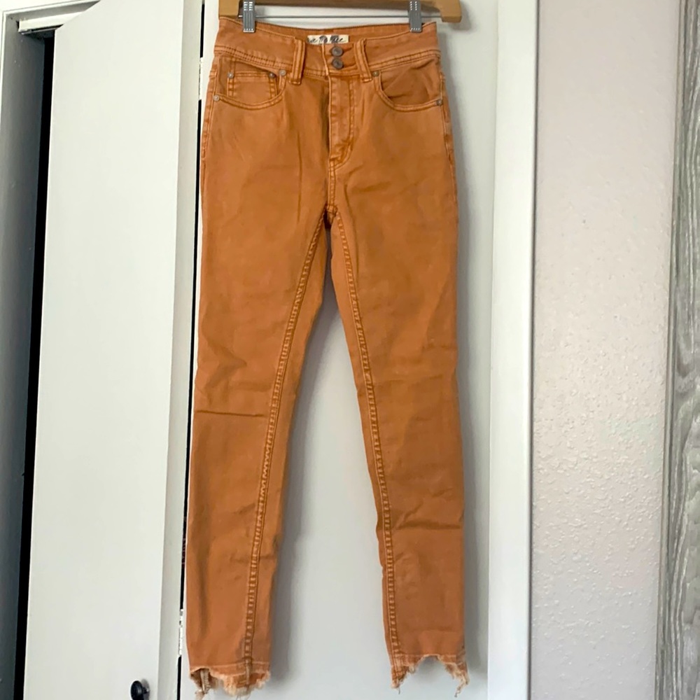 Free People Colored Jean Destroyed Ankle Hem